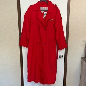 J GALLERY Vintage Red Belted Long Double Breasted Trench Coat Women Size 9/10